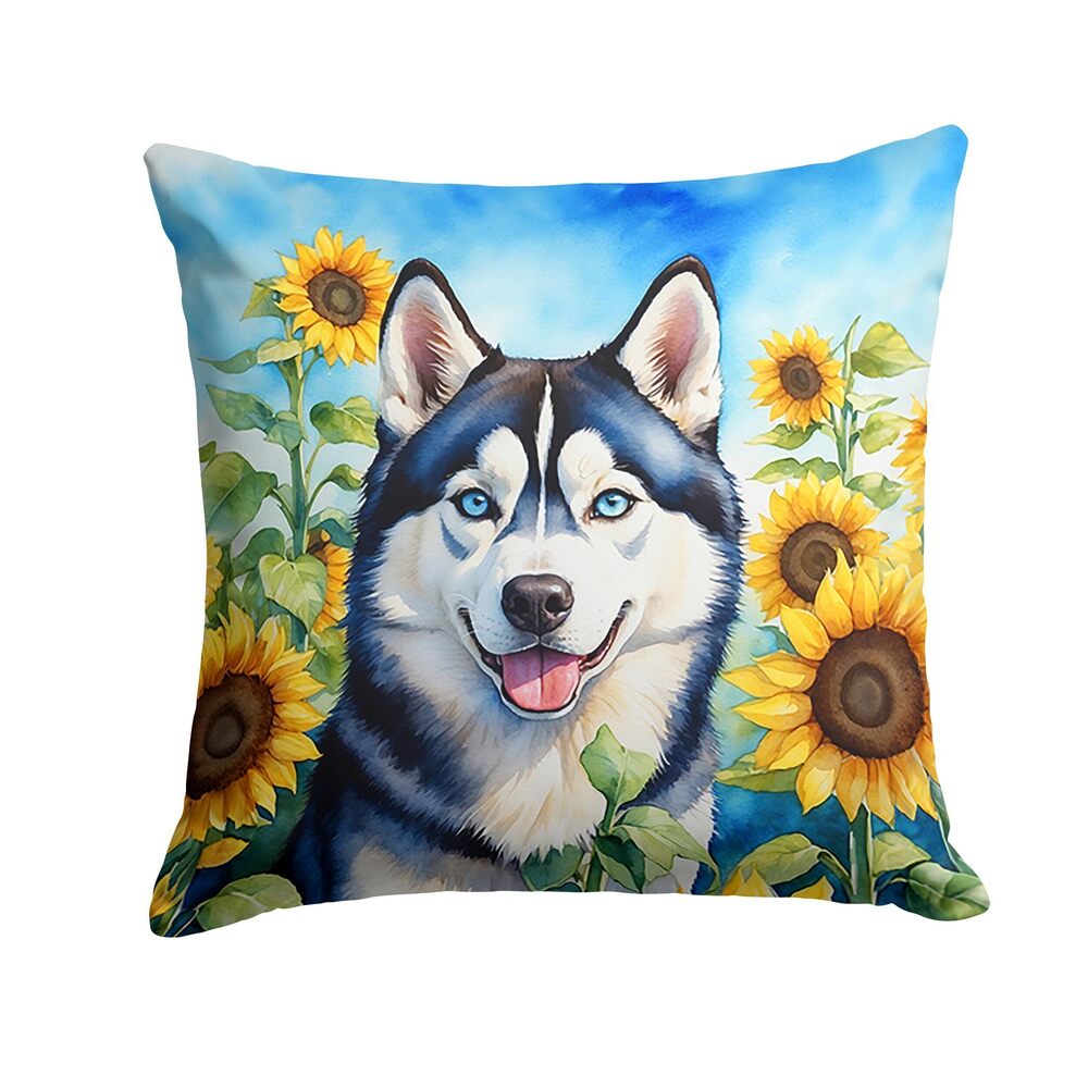 3992 in Sunflowers Throw Pillow, 18Hx18W, Siberian Husky 6164